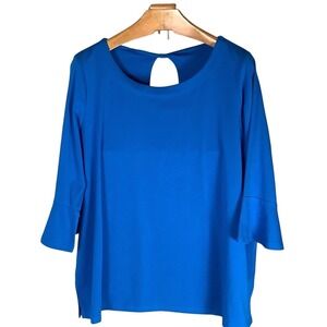 Kim Rogers Woman 2X Blue Turquoise Bell Sleeve Top Blouse Cutout Back NEW